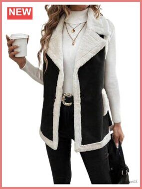 Sherpa Lined Suede Vest Faux Fur Sleeveless Button Warm Coat